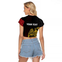 Personalized Papua New Guinea 50th Independence Anniversary Raglan Cropped T Shirt Oro Tapa Mix Plumeria LT7 - Polynesian Pride