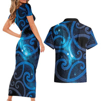 New Zealand Maori Matariki Couples Matching Short Sleeve Bodycon Dress and Hawaiian Shirt Galaxy Kowhaiwhai
