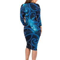 New Zealand Maori Matariki Family Matching Long Sleeve Bodycon Dress and Hawaiian Shirt Galaxy Kowhaiwhai