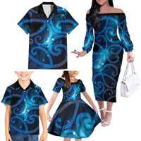 New Zealand Maori Matariki Family Matching Off The Shoulder Long Sleeve Dress and Hawaiian Shirt Galaxy Kowhaiwhai