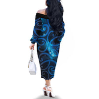 New Zealand Maori Matariki Family Matching Off The Shoulder Long Sleeve Dress and Hawaiian Shirt Galaxy Kowhaiwhai
