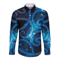 New Zealand Maori Matariki Long Sleeve Button Shirt Galaxy Kowhaiwhai LT7 Unisex Galaxy - Polynesian Pride