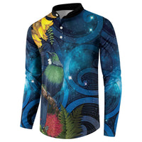 Tui Bird New Zealand Starry Sky Button Sweatshirt Maori Koru LT7 - Polynesian Pride