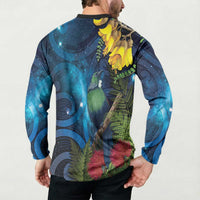 Tui Bird New Zealand Starry Sky Button Sweatshirt Maori Koru LT7 - Polynesian Pride