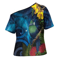 Tui Bird New Zealand Starry Sky Cross Shoulder Shirt Maori Koru LT7 - Polynesian Pride