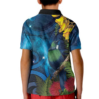 Tui Bird New Zealand Starry Sky Kid Polo Shirt Maori Koru LT7 - Polynesian Pride