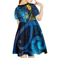 Tui Bird New Zealand Starry Sky Kid Short Sleeve Dress Maori Koru LT7 - Polynesian Pride