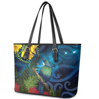 Tui Bird New Zealand Starry Sky Leather Tote Bag Maori Koru LT7 - Polynesian Pride