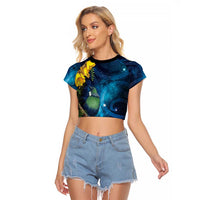 Tui Bird New Zealand Starry Sky Raglan Cropped T Shirt Maori Koru LT7 Female Galaxy - Polynesian Pride