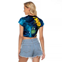 Tui Bird New Zealand Starry Sky Raglan Cropped T Shirt Maori Koru LT7 - Polynesian Pride