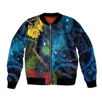 Tui Bird New Zealand Starry Sky Sleeve Zip Bomber Jacket Maori Koru LT7 Unisex Galaxy - Polynesian Pride