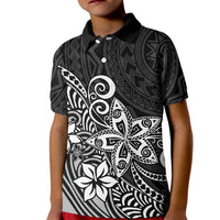Polynesia Kid Polo Shirt Plumeria Black Curves LT7 Kid Black - Polynesian Pride