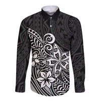 Polynesia Long Sleeve Button Shirt Plumeria Black Curves LT7 Unisex Black - Polynesian Pride