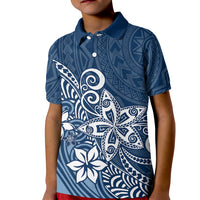 Polynesia Kid Polo Shirt Plumeria Blue Curves LT7 Kid Blue - Polynesian Pride