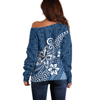 Polynesia Off Shoulder Sweater Plumeria Blue Curves LT7 - Polynesian Pride