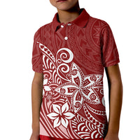 Polynesia Kid Polo Shirt Plumeria Red Curves LT7 Kid Red - Polynesian Pride