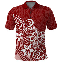Polynesia Polo Shirt Plumeria Red Curves LT7 Red - Polynesian Pride