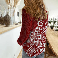 Polynesia Women Casual Shirt Plumeria Red Curves LT7 - Polynesian Pride