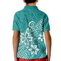 Polynesia Kid Polo Shirt Plumeria Teal Curves LT7 - Polynesian Pride