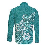 Polynesia Long Sleeve Button Shirt Plumeria Teal Curves LT7 - Polynesian Pride