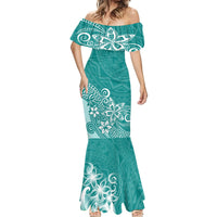 Polynesia Mermaid Dress Plumeria Teal Curves LT7 - Polynesian Pride
