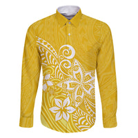 Hawaii Family Matching Outfits Polynesia Off Shoulder Maxi Dress And Shirt Family Set Clothes Plumeria Yellow Curves LT7