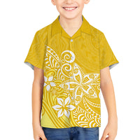 Hawaii Family Matching Outfits Polynesia Off Shoulder Maxi Dress And Shirt Family Set Clothes Plumeria Yellow Curves LT7