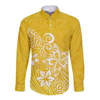 Polynesia Long Sleeve Button Shirt Plumeria Yellow Curves LT7 Unisex Yellow - Polynesian Pride