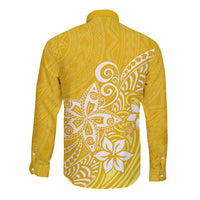 Polynesia Long Sleeve Button Shirt Plumeria Yellow Curves LT7 - Polynesian Pride