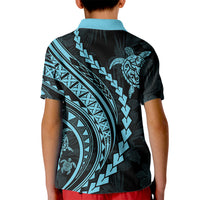 Polynesian Pride Kid Polo Shirt Turtle Hibiscus Luxury Style - Aquamarine LT7 - Polynesian Pride