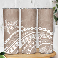 Polynesian Pride Skinny Tumbler Turtle Hibiscus Luxury Style - Beige