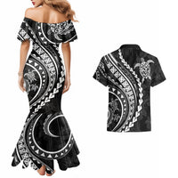 Polynesian Pride Couples Matching Mermaid Dress and Hawaiian Shirt Turtle Hibiscus Luxury Style - Black LT7 - Polynesian Pride
