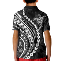 Polynesian Pride Kid Polo Shirt Turtle Hibiscus Luxury Style - Black LT7 - Polynesian Pride