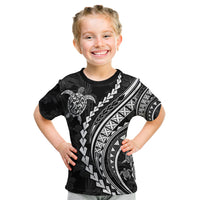 Polynesian Pride Kid T Shirt Turtle Hibiscus Luxury Style - Black LT7 Black - Polynesian Pride