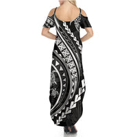 Polynesian Pride Summer Maxi Dress Turtle Hibiscus Luxury Style - Black LT7 - Polynesian Pride