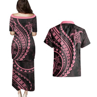 Polynesian Pride Couples Matching Puletasi Dress and Hawaiian Shirt Turtle Hibiscus Luxury Style - Carnation Pink LT7 - Polynesian Pride