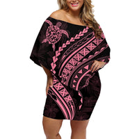 Polynesian Pride Off Shoulder Short Dress Turtle Hibiscus Luxury Style - Carnation Pink LT7 Women Carnation Pink - Polynesian Pride