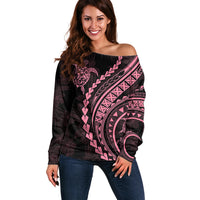 Polynesian Pride Off Shoulder Sweater Turtle Hibiscus Luxury Style - Carnation Pink LT7 Women Carnation Pink - Polynesian Pride