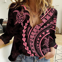 Polynesian Pride Women Casual Shirt Turtle Hibiscus Luxury Style - Carnation Pink LT7 Female Carnation Pink - Polynesian Pride