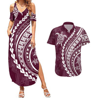 Polynesian Pride Couples Matching Summer Maxi Dress and Hawaiian Shirt Turtle Hibiscus Luxury Style - Champagne LT7 Champagne - Polynesian Pride