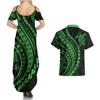 Polynesian Pride Couples Matching Summer Maxi Dress and Hawaiian Shirt Turtle Hibiscus Luxury Style - Green LT7 - Polynesian Pride