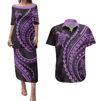 Polynesian Pride Couples Matching Puletasi Dress and Hawaiian Shirt Turtle Hibiscus Luxury Style - Lilac LT7 Lilac - Polynesian Pride