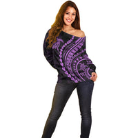 Polynesian Pride Off Shoulder Sweater Turtle Hibiscus Luxury Style - Lilac LT7 - Polynesian Pride