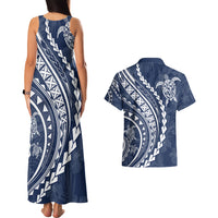 Polynesian Pride Couples Matching Tank Maxi Dress and Hawaiian Shirt Turtle Hibiscus Luxury Style - Navy LT7 - Polynesian Pride