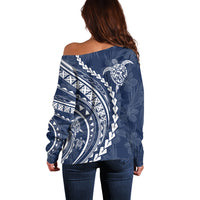 Polynesian Pride Off Shoulder Sweater Turtle Hibiscus Luxury Style - Navy LT7 - Polynesian Pride