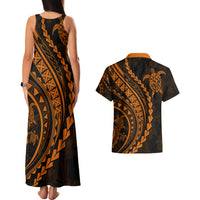 Polynesian Pride Couples Matching Tank Maxi Dress and Hawaiian Shirt Turtle Hibiscus Luxury Style - Orange LT7 - Polynesian Pride