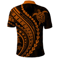 Polynesian Pride Polo Shirt Turtle Hibiscus Luxury Style - Orange LT7 - Polynesian Pride