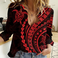 Polynesian Pride Women Casual Shirt Turtle Hibiscus Luxury Style - Rose LT7 Female Rose - Polynesian Pride