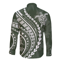 Polynesian Pride Long Sleeve Button Shirt Turtle Hibiscus Luxury Style - Sage LT7 - Polynesian Pride