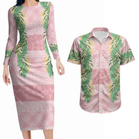 Hawai'i Paniolo Maile Twisted Lei Couples Matching Long Sleeve Bodycon Dress and Hawaiian Shirt Dusty Rose LT7 Dusty Rose - Polynesian Pride